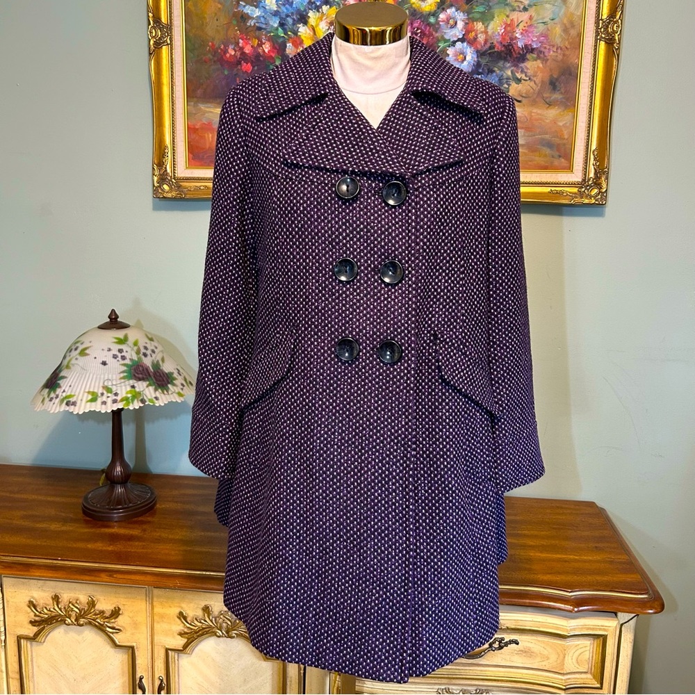 Purple Polka Dot Double-Breasted Women's Coat